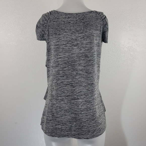 AB Studio Heathered Gray Ruffle Front Mini Sleeve Top XL - Picture 2 of 4